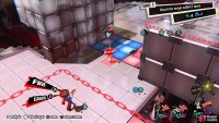 After riding down the first red platform with Joker, have Makoto head right. Once Joker reaches the blue button, press it to strip the cover from a Musketeer near Makoto, whom she can exploit for a One More.