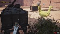 Wait for the chocobo to look away, then push the cart past the chocobo.