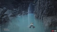 drop down into a cave and make your way south to another body of water, then swim northwest.