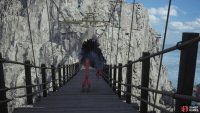climb up some cliffs and cross a bridge,