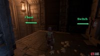 Just past the trap is a switch to your right and a gap to your left.