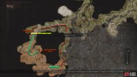 The red path represents the early route to Battahl. Meanwhile, the green path is the route you should take if you have the Border Permit.