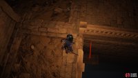 When you turn around the corner (past the imp), drop through the gap in the railing.