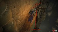 Head along the ledge until you reach a gap. Over the gap is some loot, below is the correct way.