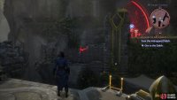 After defeating the Venatori and Darkspawn in the Temple Gardens, jump some gaps to the southwest and look west to spot an unshielded Venatori crystal behind some wooden barricades.