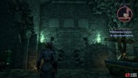 In the northwestern corner of the cellar you&rsquo;ll find a bricked-up doorway with rune tablets above it.