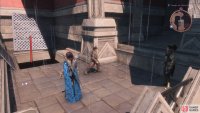 The roof access will be at the back of the temple at the end of the path.