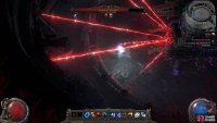 A red wave will indicate that lasers will appear from his back. Get to the front and roll around clockwise to avoid it.