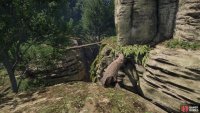 then jump across some boulders to find some logs crossing some gaps.