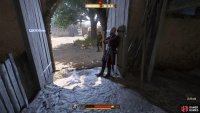Goliath can be found waiting at the barn. Before you can fight him, you must remove your equipment.