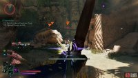 Defeat the xaurips before hopping on the broken bridge.