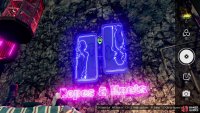 Look at the eastern wall of the area to see this neon sign.