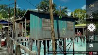 Check the back of the bluish-green building in the water for a photo of the bunny graffiti.
