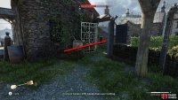 Drop from the sloped roof to your right and exit via the white gate into the stream.