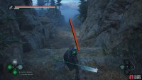 Drop off the ledge and continue following the path around.