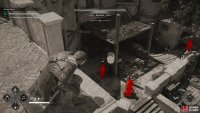 Head to the three marked areas and scan for guards and the gunpowder barrels you need to dstroy.