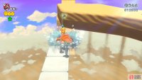 Go in between the Bowser statues to slide on an invisible bridge to get the Stamp